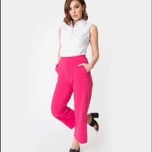 1940s style hot pink button trocadero crop pants